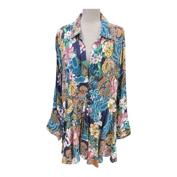 Roaman's Women's Plus Size Fit-And-Flare Crinkle floral Tunic size 32 W - Picture 3 of 15